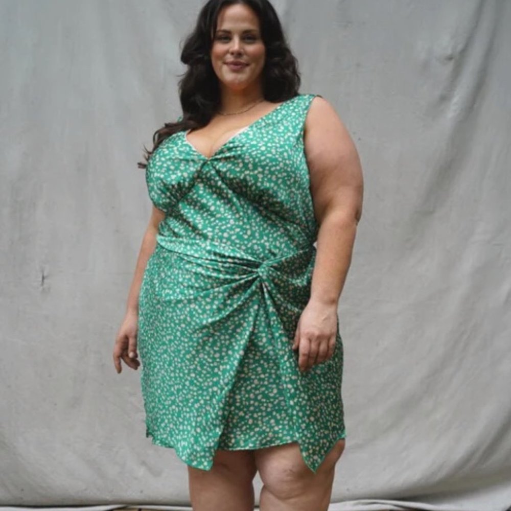 WLW “Arlene” Twist-Front Wrap Dress in Painted Silky Dot 4X